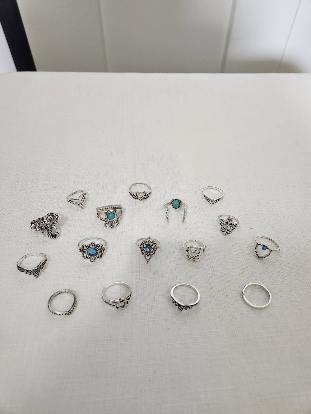 LOT of 16 Vintage Boho  Silver-Tone Turquoise & Accent Rings — Various Sizes